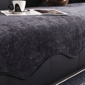 Chenille Couch Cover with Scalloped Edge, Non-Slip Modular Slipcover Sectional