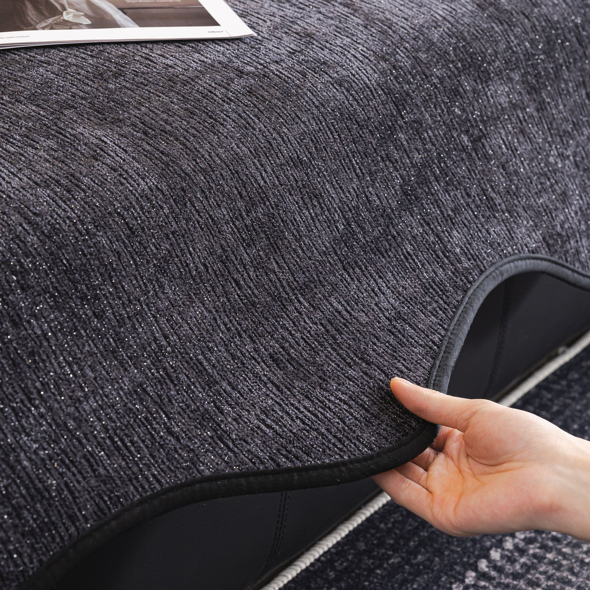 Chenille Couch Cover with Scalloped Edge, Non-Slip Modular Slipcover Sectional