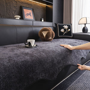 Chenille Couch Cover with Scalloped Edge, Non-Slip Modular Slipcover Sectional