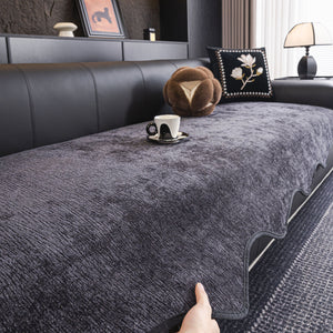 Chenille Couch Cover with Scalloped Edge, Non-Slip Modular Slipcover Sectional