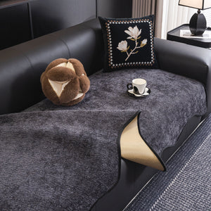 Chenille Couch Cover with Scalloped Edge, Non-Slip Modular Slipcover Sectional