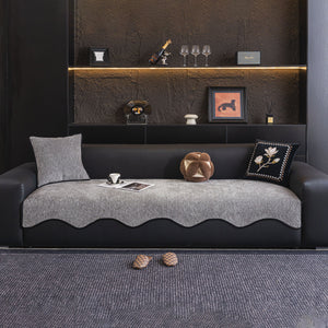 Chenille Couch Cover with Scalloped Edge, Non-Slip Modular Slipcover Sectional