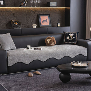 Chenille Couch Cover with Scalloped Edge, Non-Slip Modular Slipcover Sectional