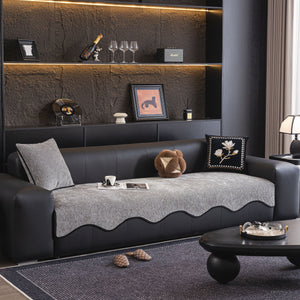 Chenille Couch Cover with Scalloped Edge, Non-Slip Modular Slipcover Sectional