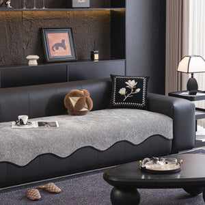 Chenille Couch Cover with Scalloped Edge, Non-Slip Modular Slipcover Sectional