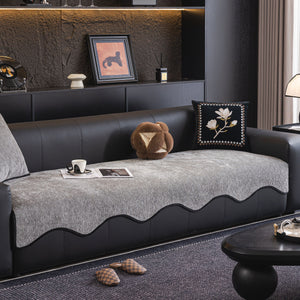 Chenille Couch Cover with Scalloped Edge, Non-Slip Modular Slipcover Sectional