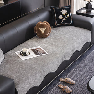 Chenille Couch Cover with Scalloped Edge, Non-Slip Modular Slipcover Sectional