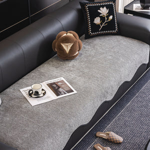 Chenille Couch Cover with Scalloped Edge, Non-Slip Modular Slipcover Sectional