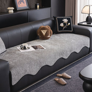 Chenille Couch Cover with Scalloped Edge, Non-Slip Modular Slipcover Sectional