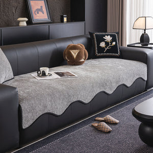 Chenille Couch Cover with Scalloped Edge, Non-Slip Modular Slipcover Sectional