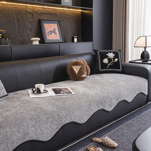 Chenille Couch Cover with Scalloped Edge, Non-Slip Modular Slipcover Sectional