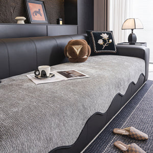 Chenille Couch Cover with Scalloped Edge, Non-Slip Modular Slipcover Sectional