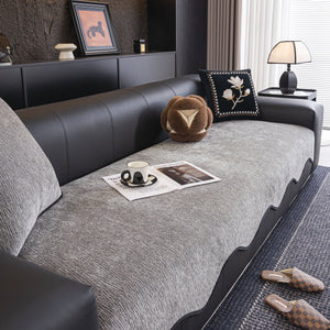 Chenille Couch Cover with Scalloped Edge, Non-Slip Modular Slipcover Sectional