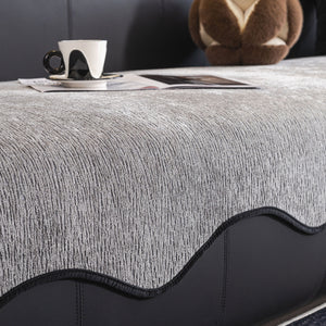 Chenille Couch Cover with Scalloped Edge, Non-Slip Modular Slipcover Sectional
