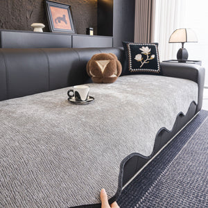 Chenille Couch Cover with Scalloped Edge, Non-Slip Modular Slipcover Sectional