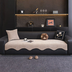 Chenille Couch Cover with Scalloped Edge, Non-Slip Modular Slipcover Sectional