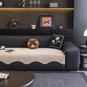 Chenille Couch Cover with Scalloped Edge, Non-Slip Modular Slipcover Sectional