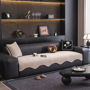 Chenille Couch Cover with Scalloped Edge, Non-Slip Modular Slipcover Sectional