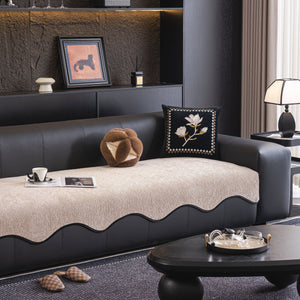 Chenille Couch Cover with Scalloped Edge, Non-Slip Modular Slipcover Sectional