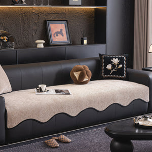 Chenille Couch Cover with Scalloped Edge, Non-Slip Modular Slipcover Sectional