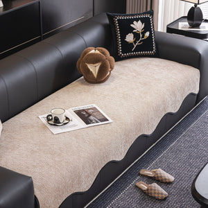 Chenille Couch Cover with Scalloped Edge, Non-Slip Modular Slipcover Sectional