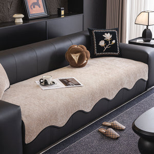 Chenille Couch Cover with Scalloped Edge, Non-Slip Modular Slipcover Sectional