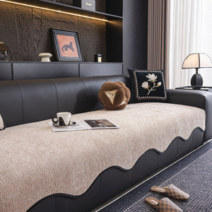 Chenille Couch Cover with Scalloped Edge, Non-Slip Modular Slipcover Sectional