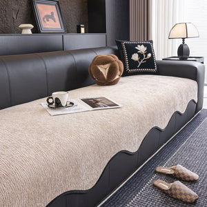 Chenille Couch Cover with Scalloped Edge, Non-Slip Modular Slipcover Sectional