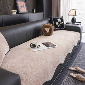 Chenille Couch Cover with Scalloped Edge, Non-Slip Modular Slipcover Sectional