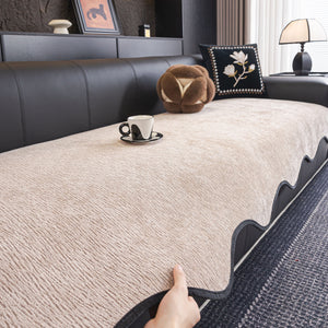 Chenille Couch Cover with Scalloped Edge, Non-Slip Modular Slipcover Sectional