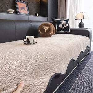 Chenille Couch Cover with Scalloped Edge, Non-Slip Modular Slipcover Sectional