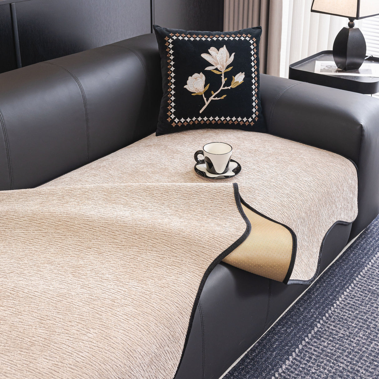 Chenille Couch Cover with Scalloped Edge, Non-Slip Modular Slipcover Sectional