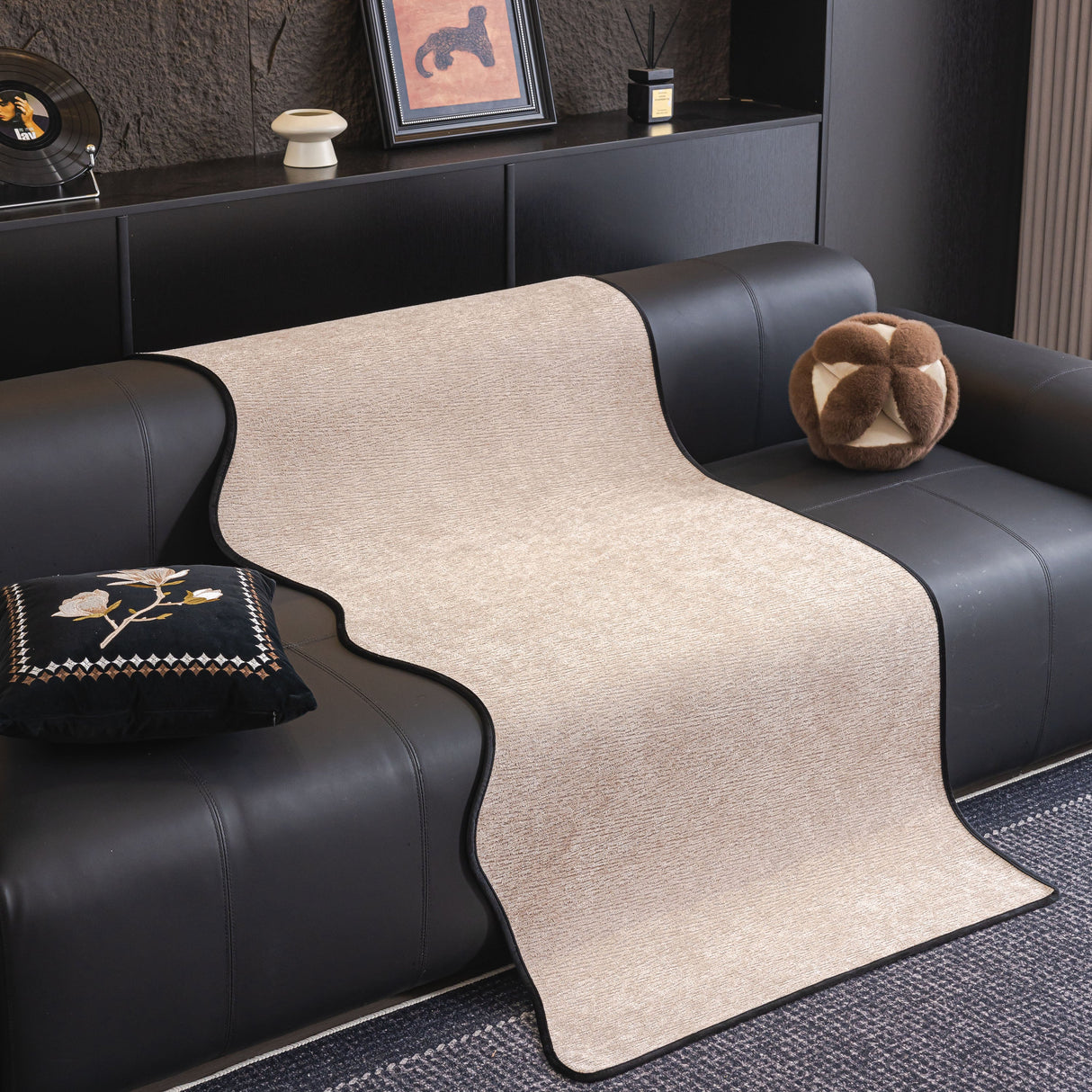Chenille Couch Cover with Scalloped Edge, Non-Slip Modular Slipcover Sectional