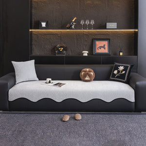 Chenille Couch Cover with Scalloped Edge, Non-Slip Modular Slipcover Sectional