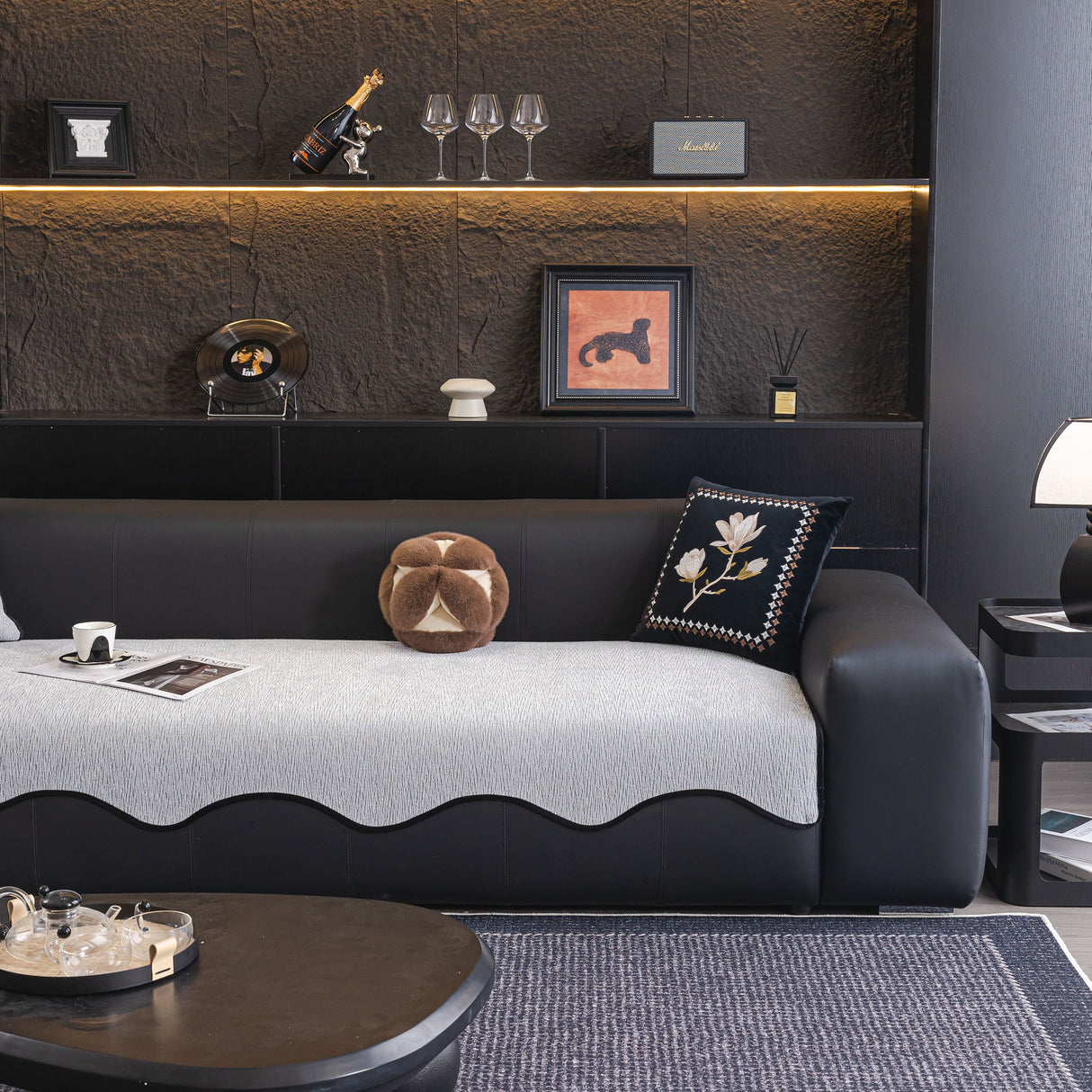 Chenille Couch Cover with Scalloped Edge, Non-Slip Modular Slipcover Sectional