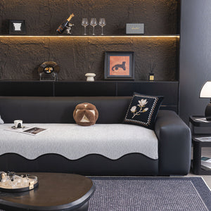 Chenille Couch Cover with Scalloped Edge, Non-Slip Modular Slipcover Sectional