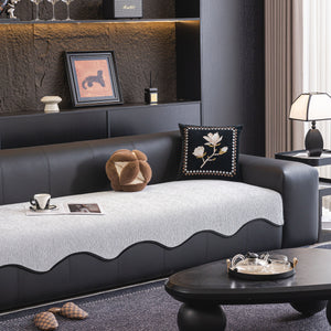 Chenille Couch Cover with Scalloped Edge, Non-Slip Modular Slipcover Sectional