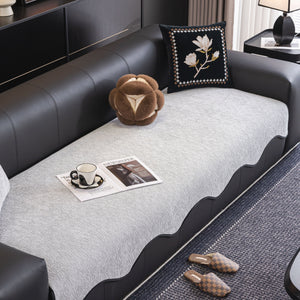 Chenille Couch Cover with Scalloped Edge, Non-Slip Modular Slipcover Sectional