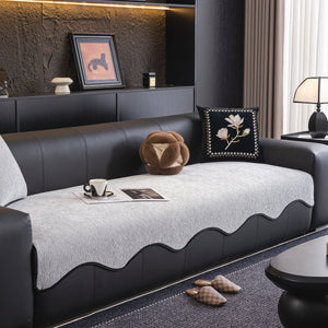 Chenille Couch Cover with Scalloped Edge, Non-Slip Modular Slipcover Sectional