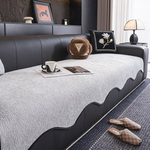 Chenille Couch Cover with Scalloped Edge, Non-Slip Modular Slipcover Sectional