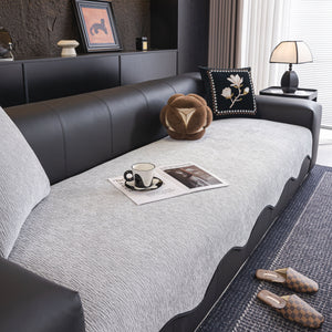 Chenille Couch Cover with Scalloped Edge, Non-Slip Modular Slipcover Sectional