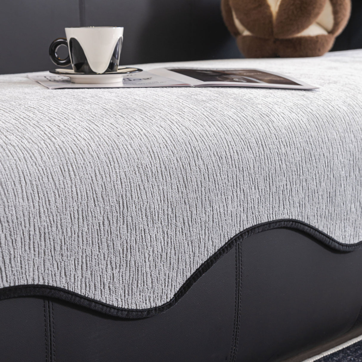 Chenille Couch Cover with Scalloped Edge, Non-Slip Modular Slipcover Sectional