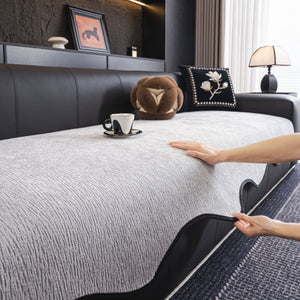 Chenille Couch Cover with Scalloped Edge, Non-Slip Modular Slipcover Sectional