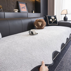 Chenille Couch Cover with Scalloped Edge, Non-Slip Modular Slipcover Sectional