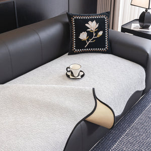 Chenille Couch Cover with Scalloped Edge, Non-Slip Modular Slipcover Sectional