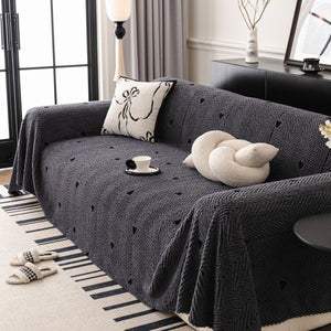 Thick Plush Sofa Cover Throw for Couch, 3D Textured Herringbone Washable Slipcover
