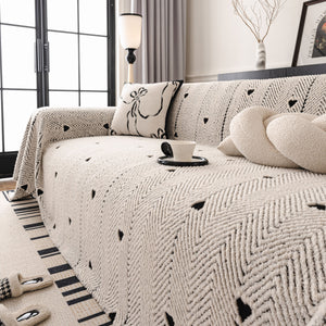 Thick Plush Sofa Cover Throw for Couch, 3D Textured Herringbone Washable Slipcover