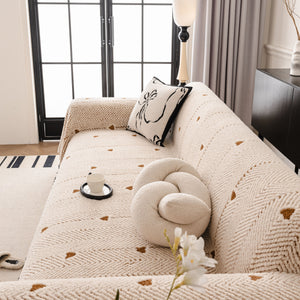 Thick Plush Sofa Cover Throw for Couch, 3D Textured Herringbone Washable Slipcover