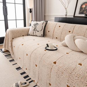 Thick Plush Sofa Cover Throw for Couch, 3D Textured Herringbone Washable Slipcover