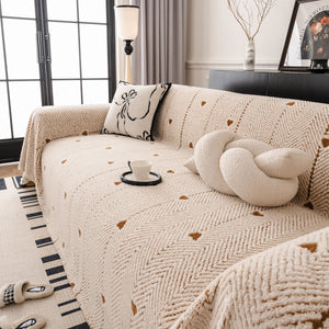 Thick Plush Sofa Cover Throw for Couch, 3D Textured Herringbone Washable Slipcover